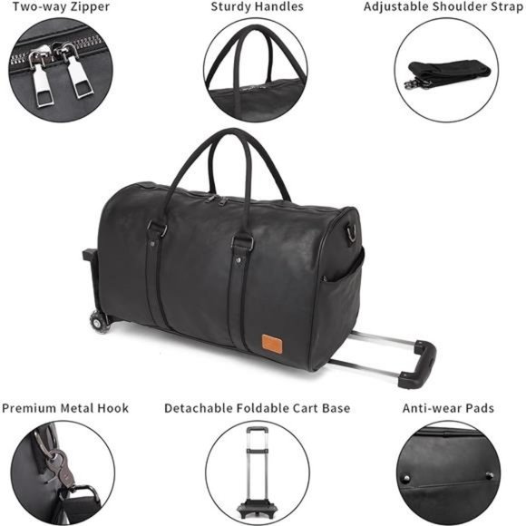 Rolling Duffel Bags with Wheels, Waterproof with Removable Rollers Black - Picture 4 of 8